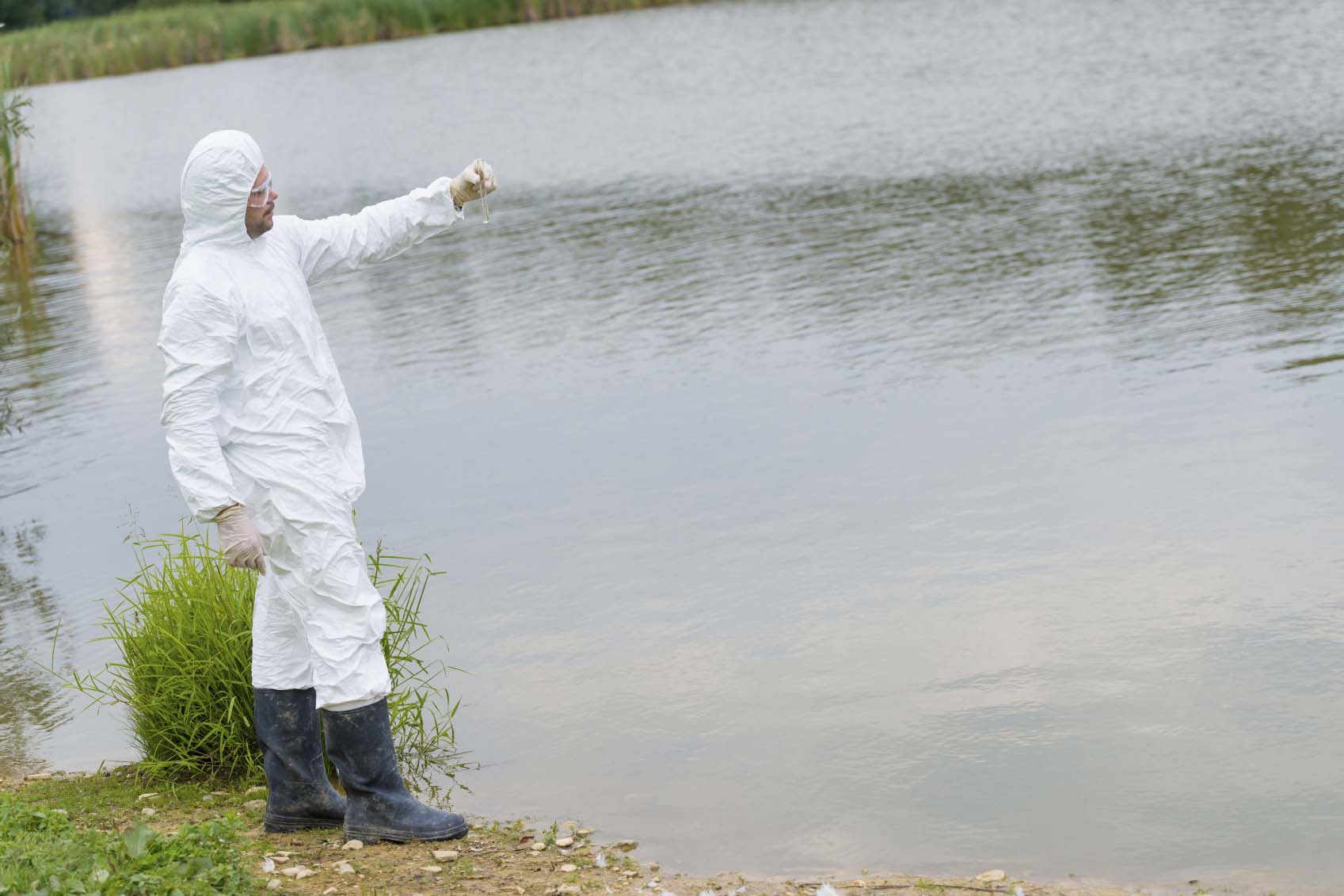 Scientist examing toxic water