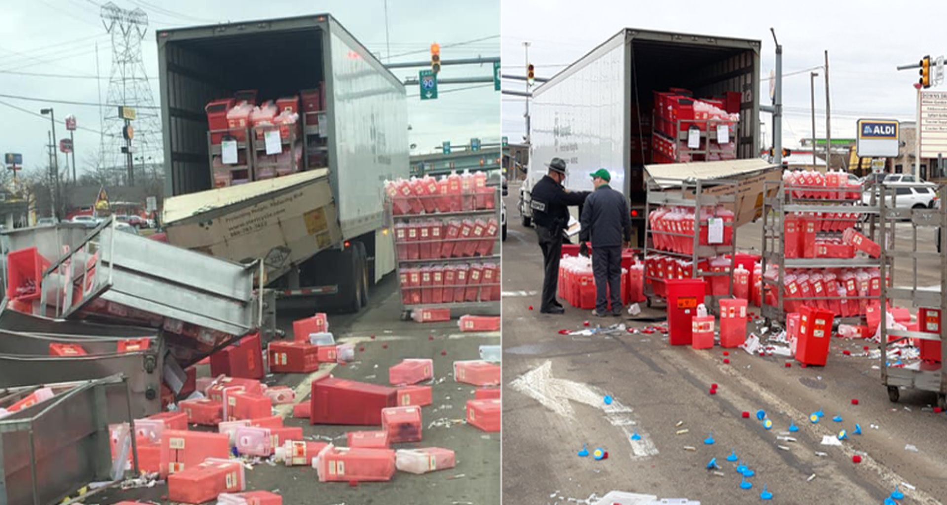 تسرب نفايات طبية على الطريق بعد حادثة مرور 1 تسرب نفايات طبية على الطريق بعد حادثة مرور